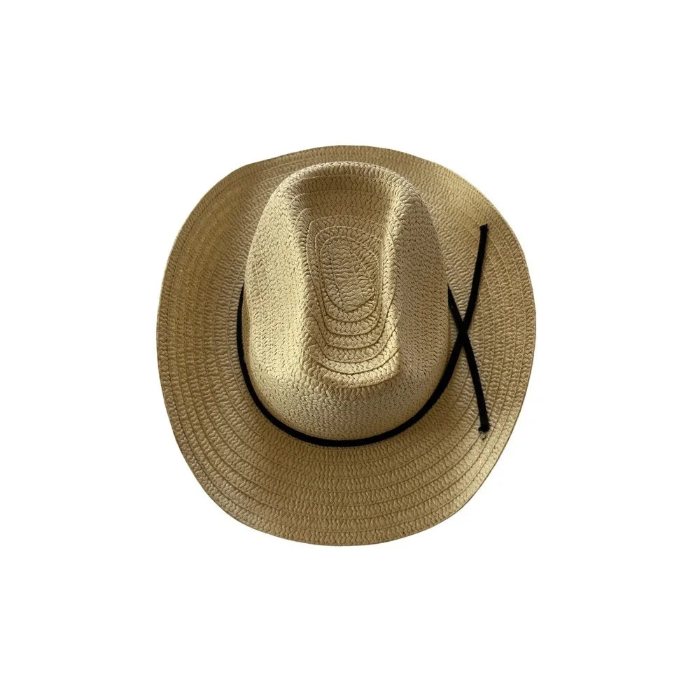 Woven Straw Cowboy Hat Tan Western Sun Hat with Adjustable Chin Strap